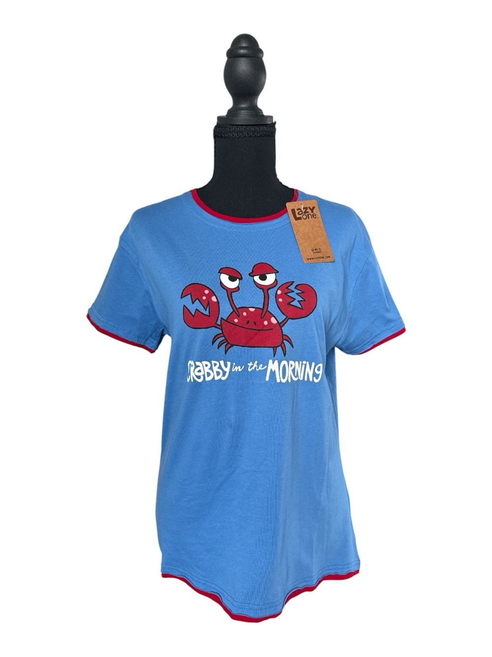 Lazy One "Crabby in the Morning" Blue Graphic Tee XS 100% Cotton